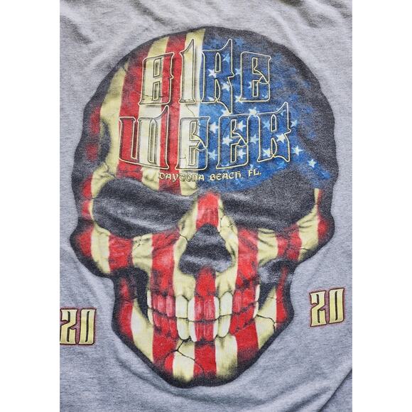 T-SHIRT-DAYTONA BEACH BIKE WEEK 2020-Flag Skull-Gray-MEN'S XL - Picture 6 of 12